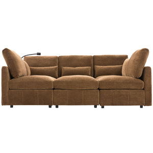 Modern Modular U-Shaped Sofa Bed With Movable Ottoman, USB Ports, Phone Holder