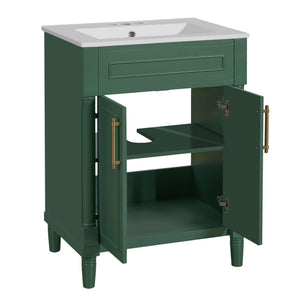 Bathroom Vanity With Integrated Sink, 2 Door Cabinet, Single Sink For Small To Medium Bathrooms