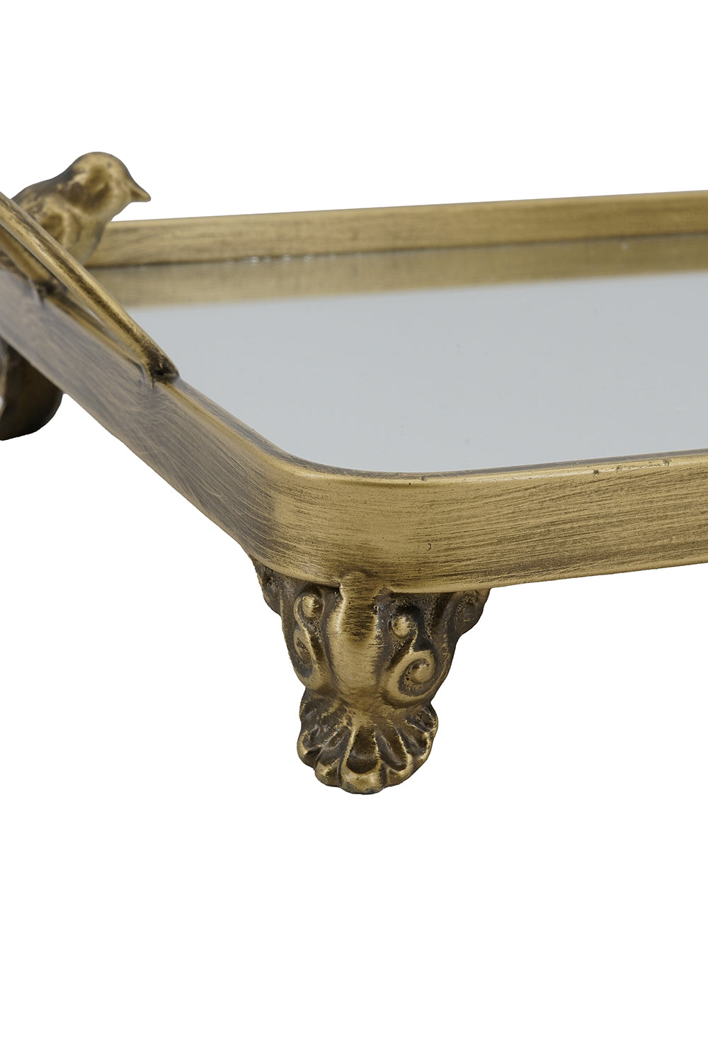 16.3x9.8x3.7" Metal Bird-Accented Mirrored Tray