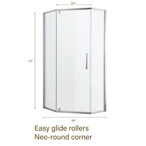 Diamond Shaped Corner Shower Door, Inward Sliding, Stainless Steel Frame