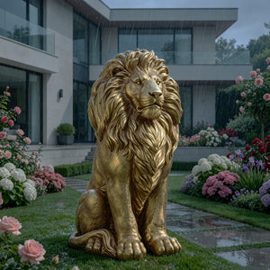 24" Outdoor Lion Statue with Magnesium Oxide Construction - Gold