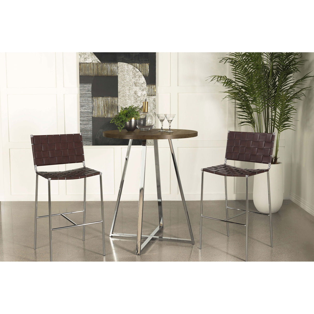 Burkhart - Round Height Bistro Bar Table - Brown Oak