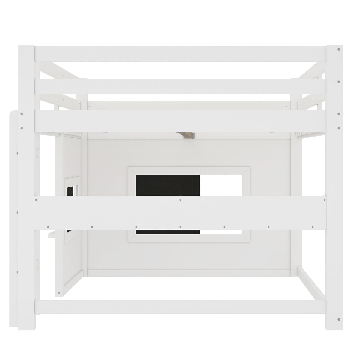 Full Size Loft Bed With Sliding Chalkboard & Bookshelf