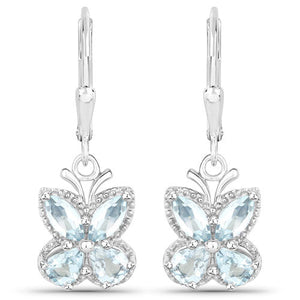 1.76 Carat Genuine Aquamarine .925 Sterling Silver Earrings