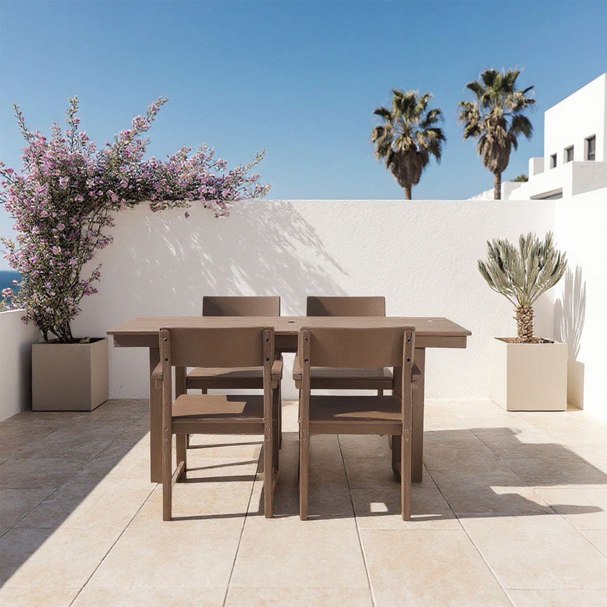 5 Piece Outdoor Dining Set, Table With Umbrella Hole And 4 Armrest Chairs