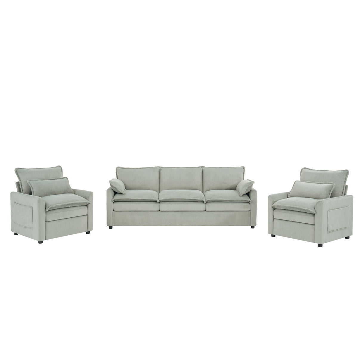 Modern Sofa Set With Double Layer Cushion And Side Storage Pockets