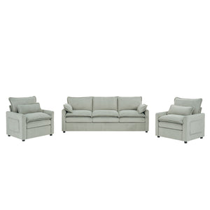 Modern Sofa Set With Double Layer Cushion And Side Storage Pockets