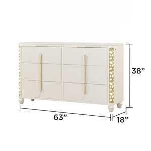 Cinderella - Dresser With LED Accents And 6 Storage Drawers (Mirror Not Included) - Beige