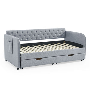 Daybed With Trundle And Storage Drawers, Flat Arms With Pocket