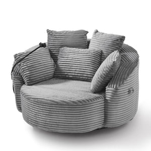 Swivel Accent Barrel Chair With Adjustable Phone Holder, 5 Pillows For Living Room