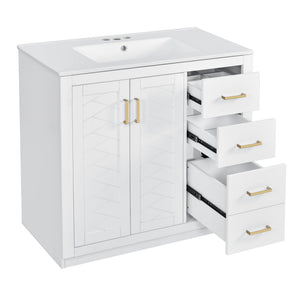 Bathroom Vanity With Sink Combo, Storage Cabinet, Freestanding Set With 3 Drawers & Soft Closing Doors