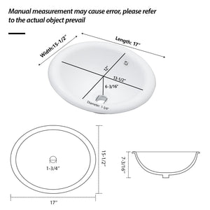 Semi Recessed Bathroom Sink With Countertop Vessel Design, 17" X 15.5" - White