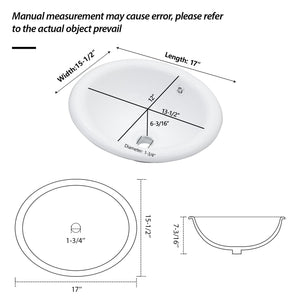 Semi Recessed Bathroom Sink With Countertop Vessel Design, 17" X 15.5" - White
