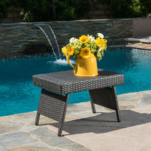 Outdoor Wicker Table With Rectangular Tabletop - Gray - Best Buy Furniture