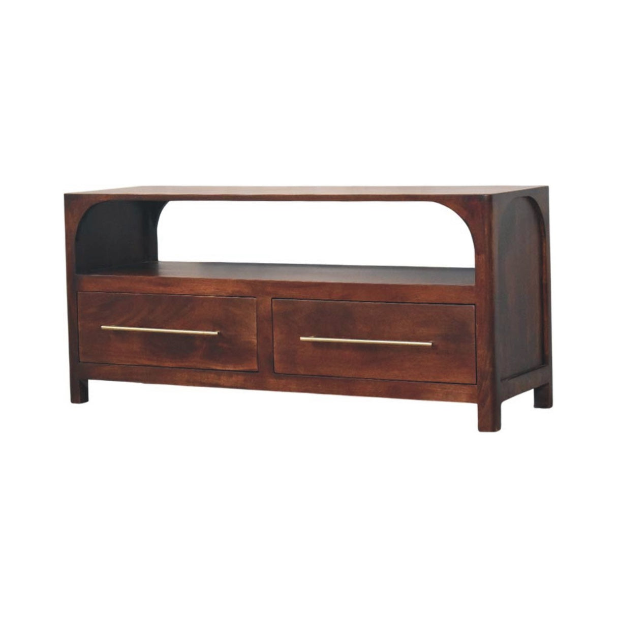 Solid Wood Arched Edge 2 Drawer Media Unit