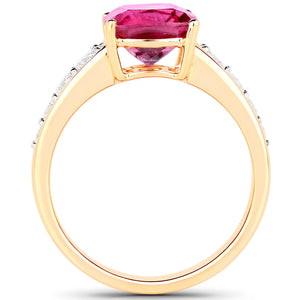 2.70 Carat Genuine Rubellite and White Diamond 14K Yellow Gold Ring