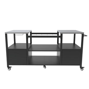 Outdoor Grill Table For Big Egg Style Bbq With Metal Grill Cart And Storage Box And Metal And Stainless Steel - Black / Silver