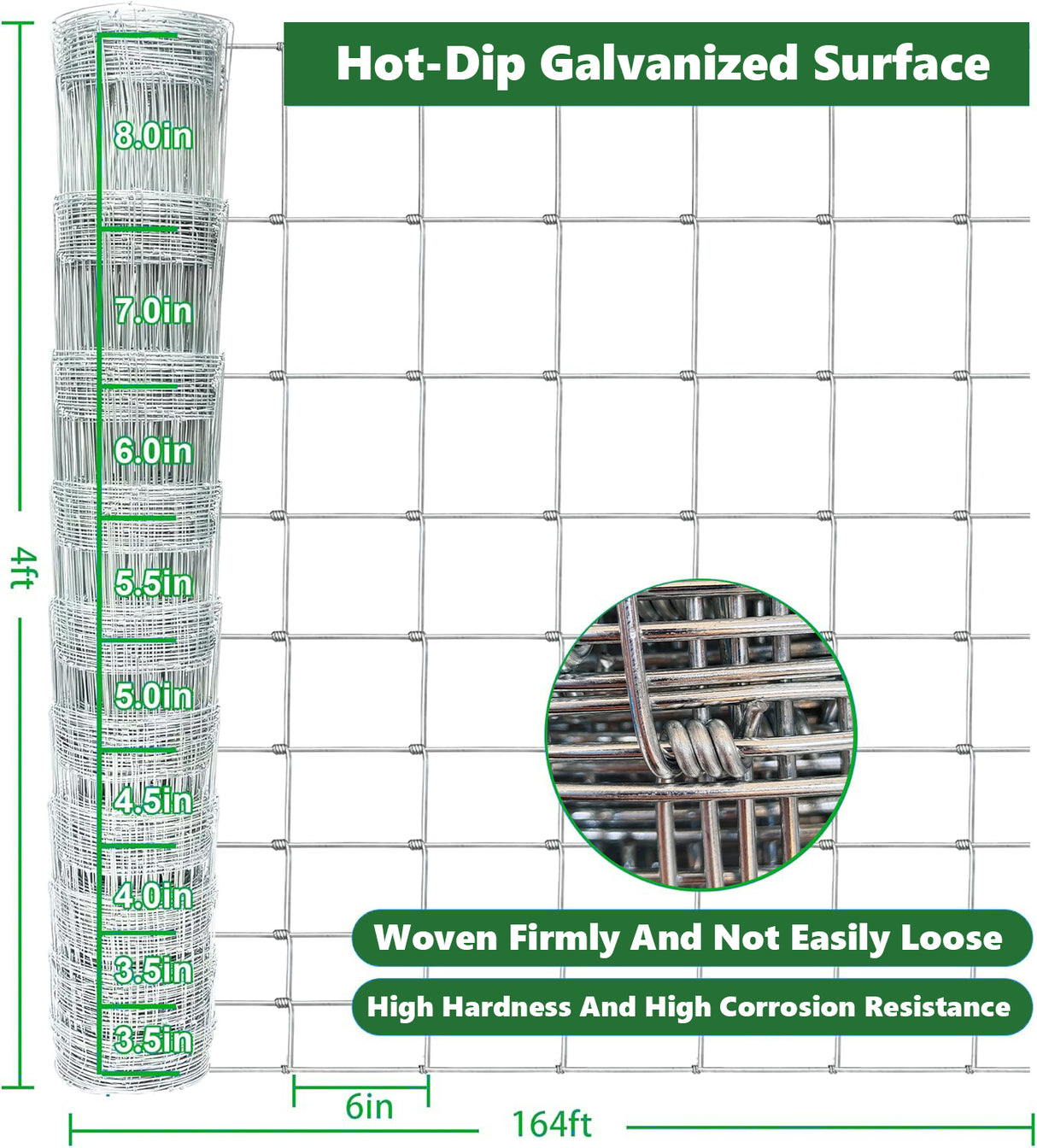 Farm Fence 4ft x 164ft 14-Gauge Heavy Zinc Coated Wire Fencing