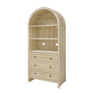 Arched Kitchen Pantry, Modern Farmhouse Wood Kitchen Storage Cabinets, Arched Storage Display Cabinet With Adjustable Shelves, Versatile Cupboard For Kitchen, Dining Room, Living Room - Natural