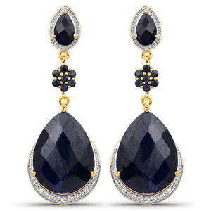 30.04 Carat Dyed Sapphire, Blue Sapphire and White Topaz .925 Sterling Silver Earrings