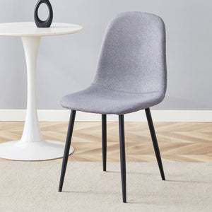 Luxury Simple Chair Linen Cotton High Resilience Dining Chair With Black Metal Legs (Set of 4) - Light Gray