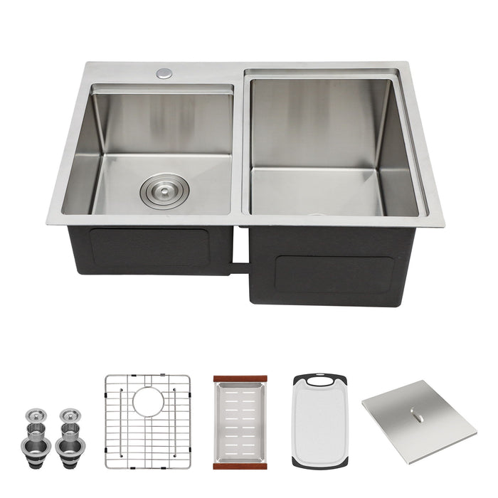 Outdoor Double Bowl Drop In Sink with Workstation - Brushed Nickel
