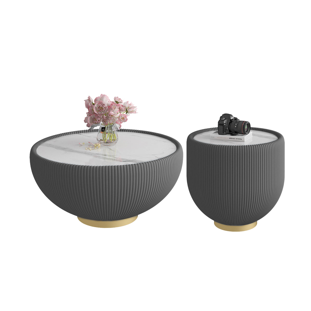 Modern Round Sintered Stone Pattern Tabletop Side Table