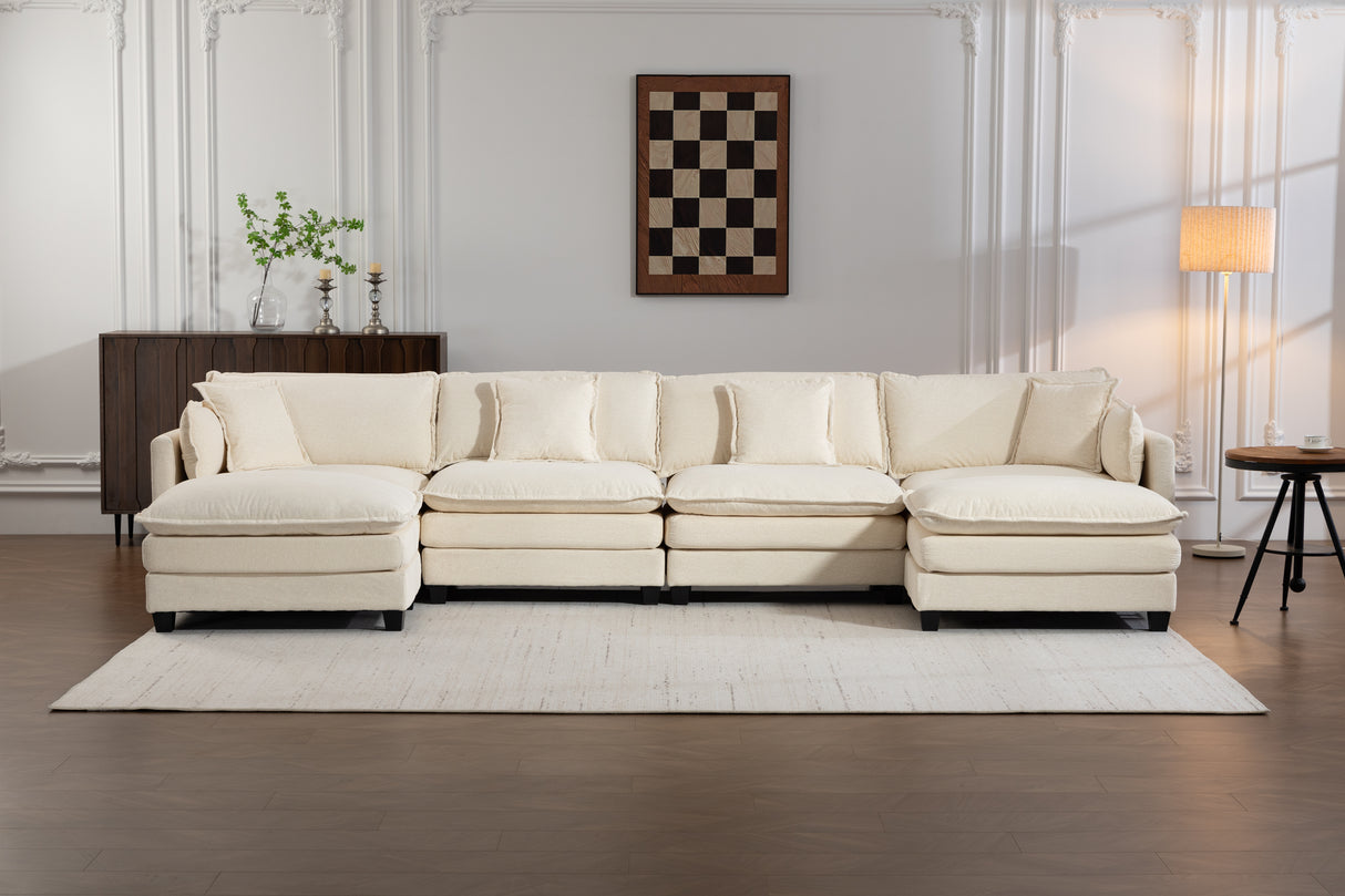 Modern 4-Seater Sectional Sofa with 2 Ottomans