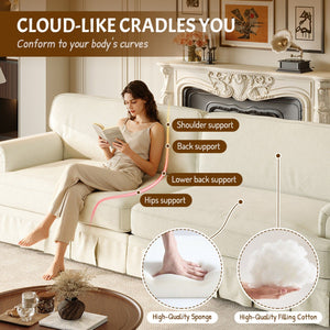 Luxuriously Comfortable Cloud Couch Sofa With Elegant Rolled Arms & Pleated Skirt Design