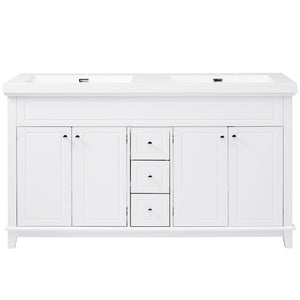 Bathroom Vanity With Double Sinks, 3 Drawers & 4 Doors, Soft Close, All Open Back Design - White