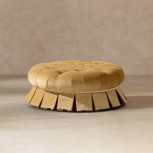 Roquefort 24.5" Round Tufted Velvet Pet Bed with Box-Pleated Skirt