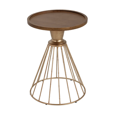 Hollow Edge Retro Art Pine Side Table with Antique Gold and Natural Color