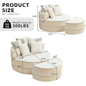 Modern Oversized Round Barrel Accent Chair With Ottoman