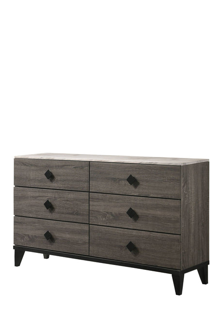 Avantika - Faux Marble Top Rustic Dresser - Gray / Marble / Oak - Best Buy Furniture