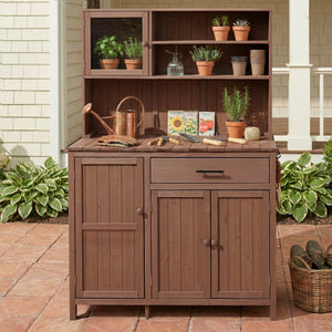 TOPAMX Potting Bench with Hutch, Solid Fir Wood Garden Workstation