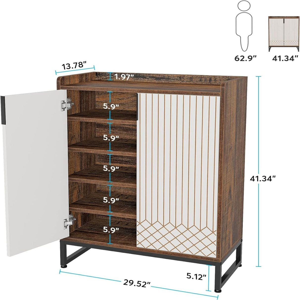 5 Tier Shoe Cabinet With Doors, Compact Entryway Storage Organizer