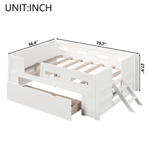 Platform Bed With Guardrail And Drawer