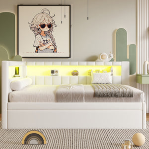 Upholstered Platform Bed With USB Ports And LED Belt