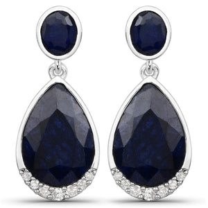 7.90 Carat Dyed Sapphire and White Diamond .925 Sterling Silver Earrings