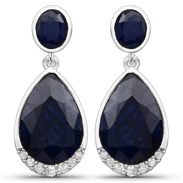 7.90 Carat Dyed Sapphire and White Diamond .925 Sterling Silver Earrings