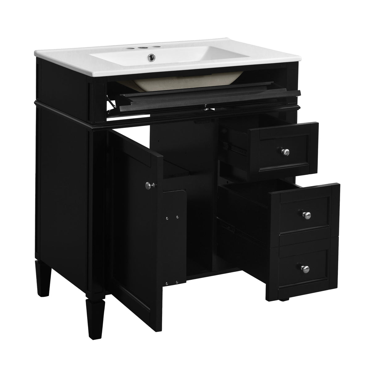 Bathroom Vanity With Top Sink, 2 Drawers & Tip Out Drawer