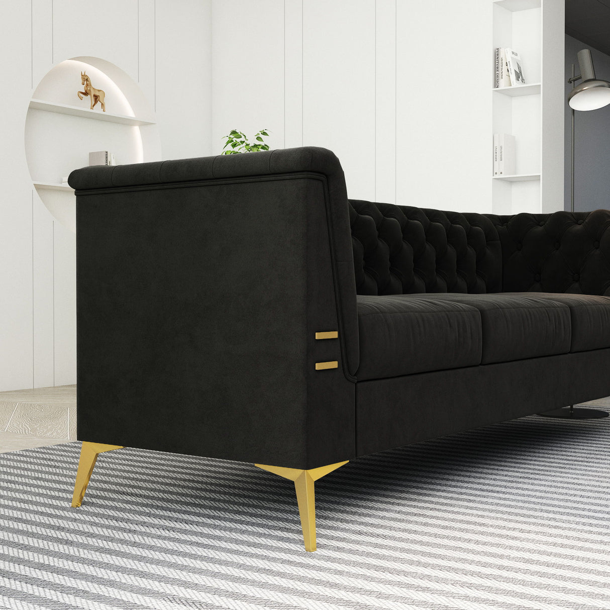 Luxurious Sofa With Legs, Modern Chesterfield Design, Tufted Upholstery, 3 Seat Couch For Living Room And Office