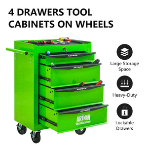 Rolling Metal Tool Chest with 4 Drawers - Green