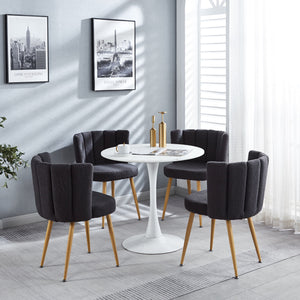 Modern Dining Chair (Set of 2) With Iron Tube Wood Color Legs, Shorthair Cushions And Comfortable Backrest, Suitable For Dining Room, Living Room, Cafe, Simple Structure