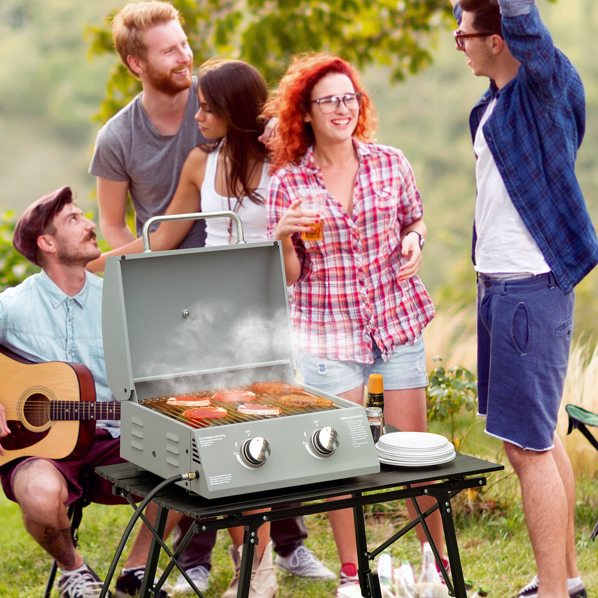 Outsunny 2 Burner Propane Gas Grill Outdoor Portable Tabletop BBQ