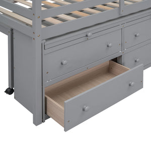 Loft Bed With Retractable Writing Desk And 4 Drawers, With Lateral Portable Desk And Shelves