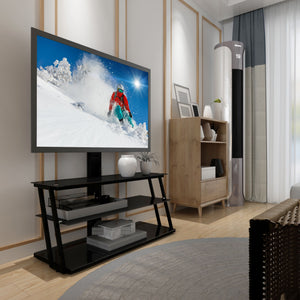 Multi-Function Angle And Height Adjustable Tempered Glass TV Stand - Black