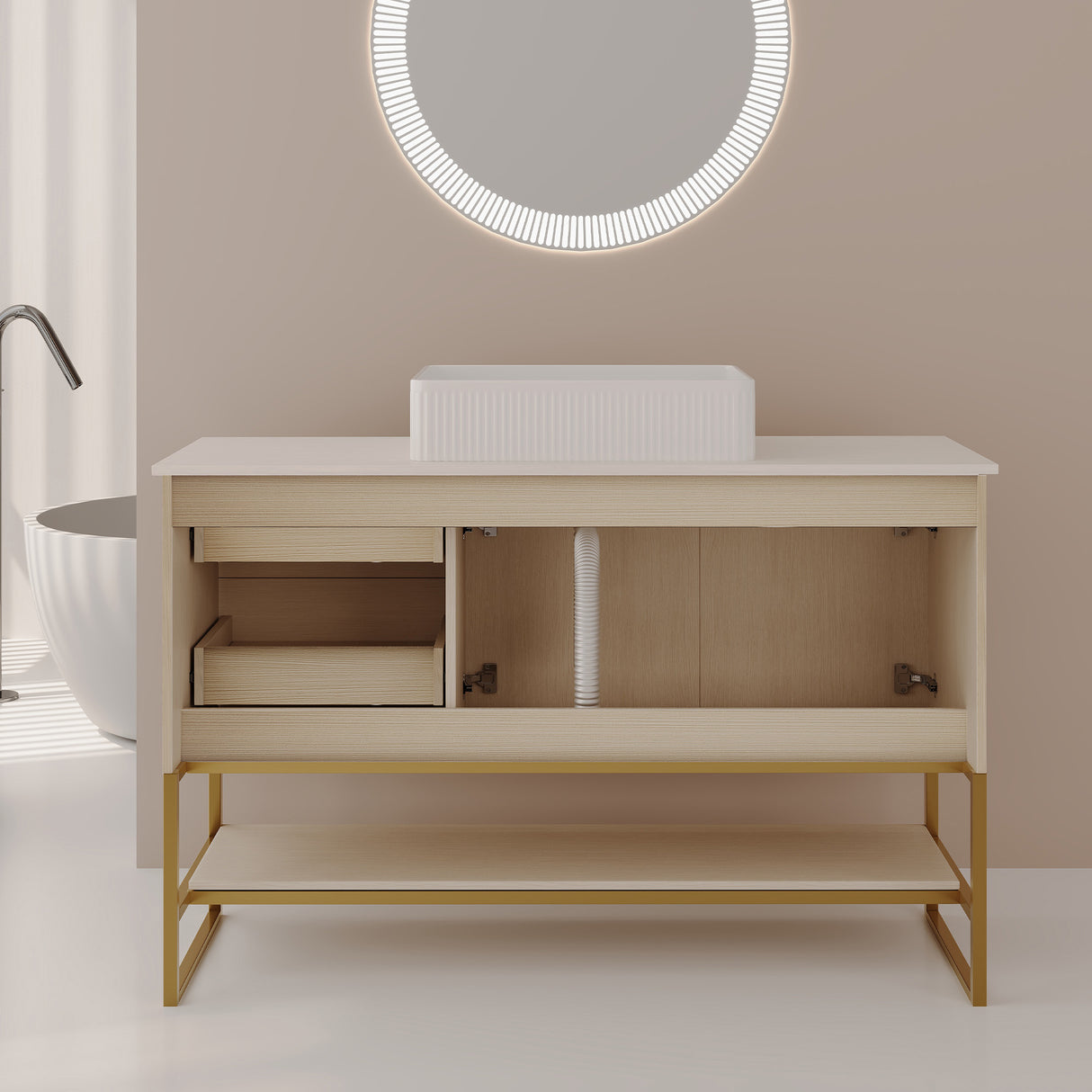 47.2" Modern Bathroom Vanity With Ceramic Vessel Sink