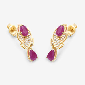 1.12 Carat Genuine Ruby and White Diamond 14K Yellow Gold Earrings