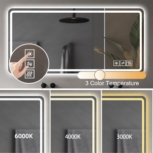 LED Bathroom Mirror, Anti Explosion Glass, Rust Resistant, Anti Fog, Tri Color